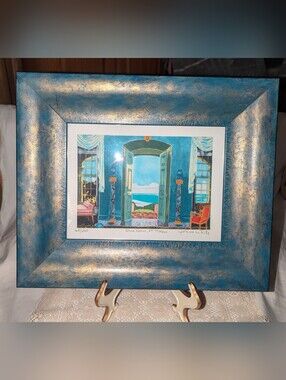 Jonna White Blue Room St. Thomas Etching in Blue Frame.Limited Edittion 63/250